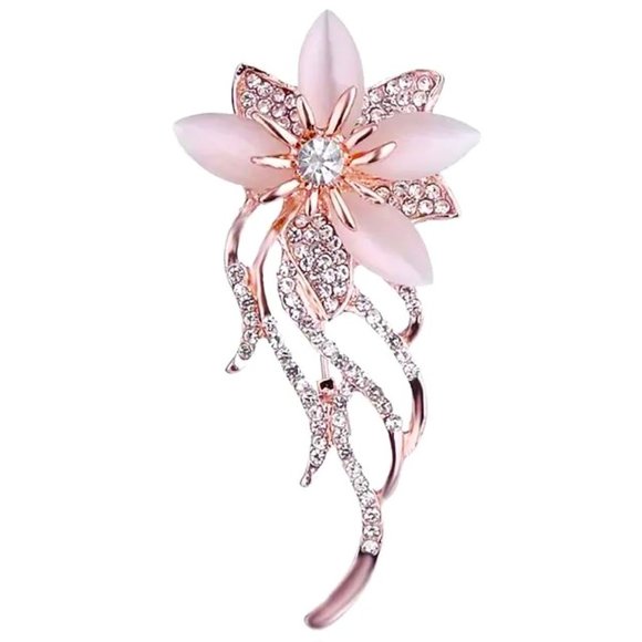 Flower Brooch Rhinestone Pink Pin Stylish Sparkle Retro Glam Stylish Trendy NEW - Picture 1 of 2